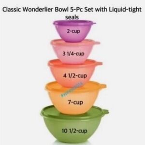 $89 NEW TUPPERWARE 5 PIECE WONDERLIER STACKABLE MIXING BAKING COOKING BOWLS